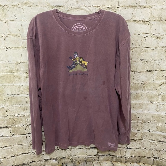 Life Is Good Summit Meeting T Shirt Long Sleeved Purple - Picture 1 of 6